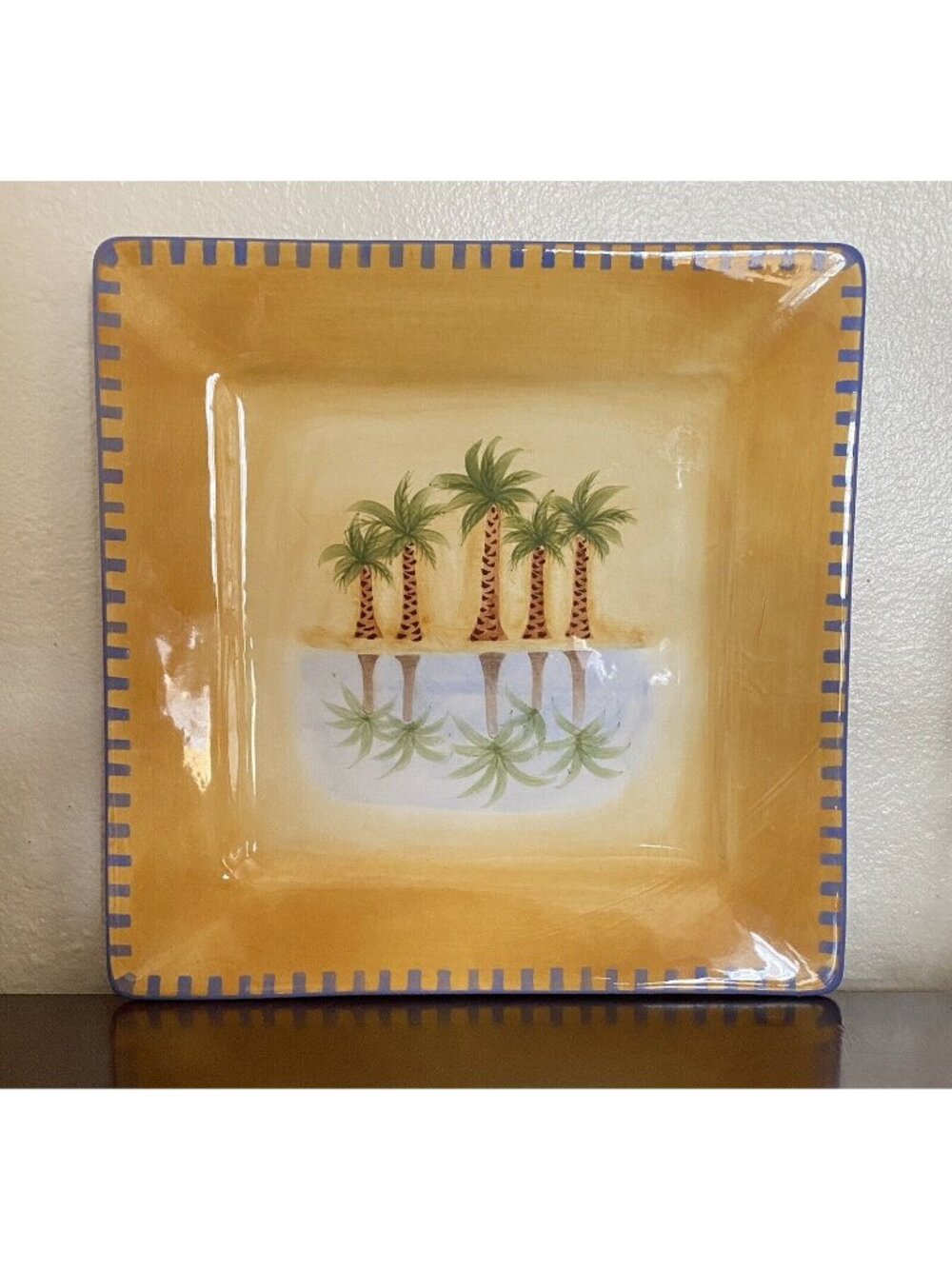 Clay Art Hand Painted Mirage Palm 11” Plate Stonelite Liz Ross